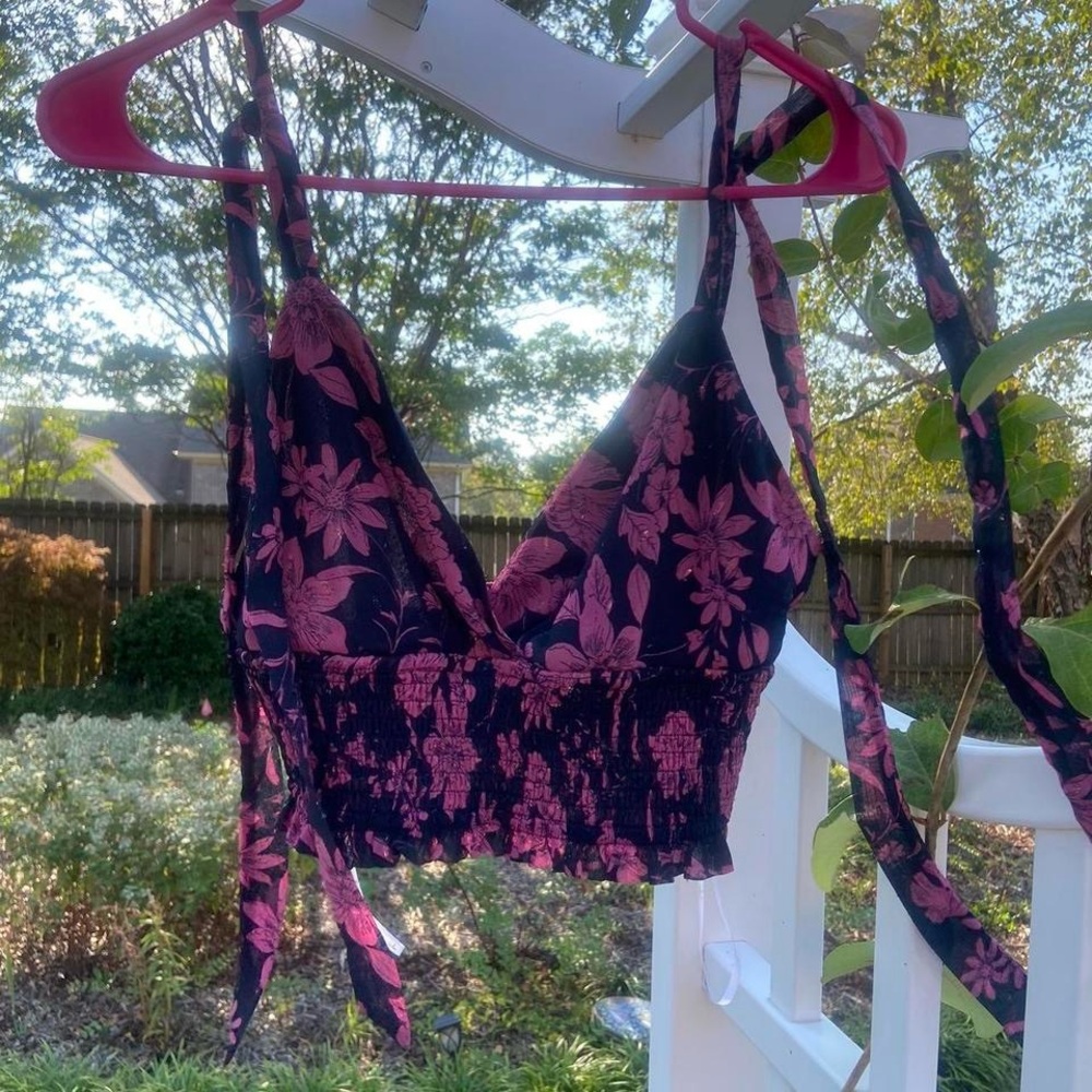 Floral Pink and Black Bralette